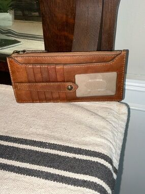 Frye Melissa Leather Snap Card Wallet Cognac Brown Retail $98